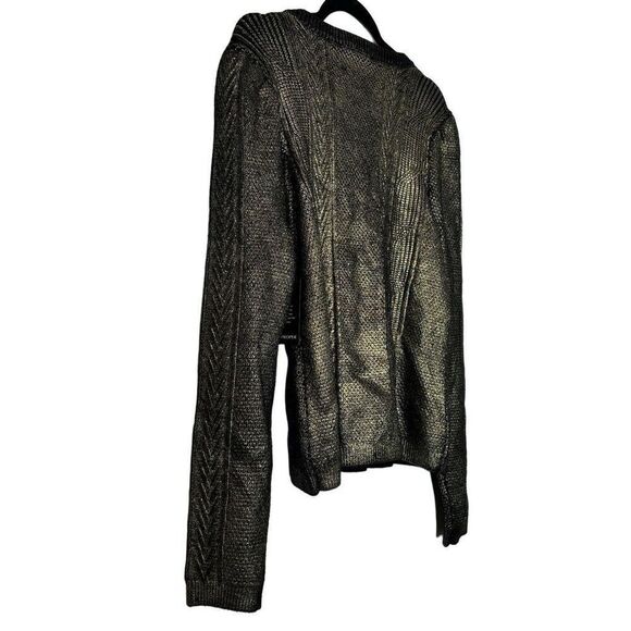 NWT Boston Proper Long Sleeve Metallic Foil Cable Cardigan Black Gold Medium - Picture 5 of 11